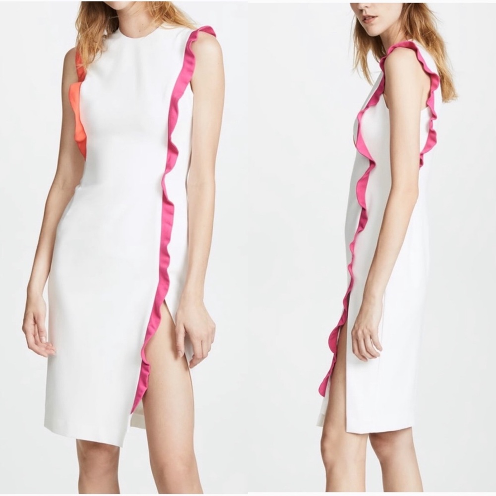 Black Halo Whitley Sheath Dress size 2 NWT Orig$345 White with Color trim